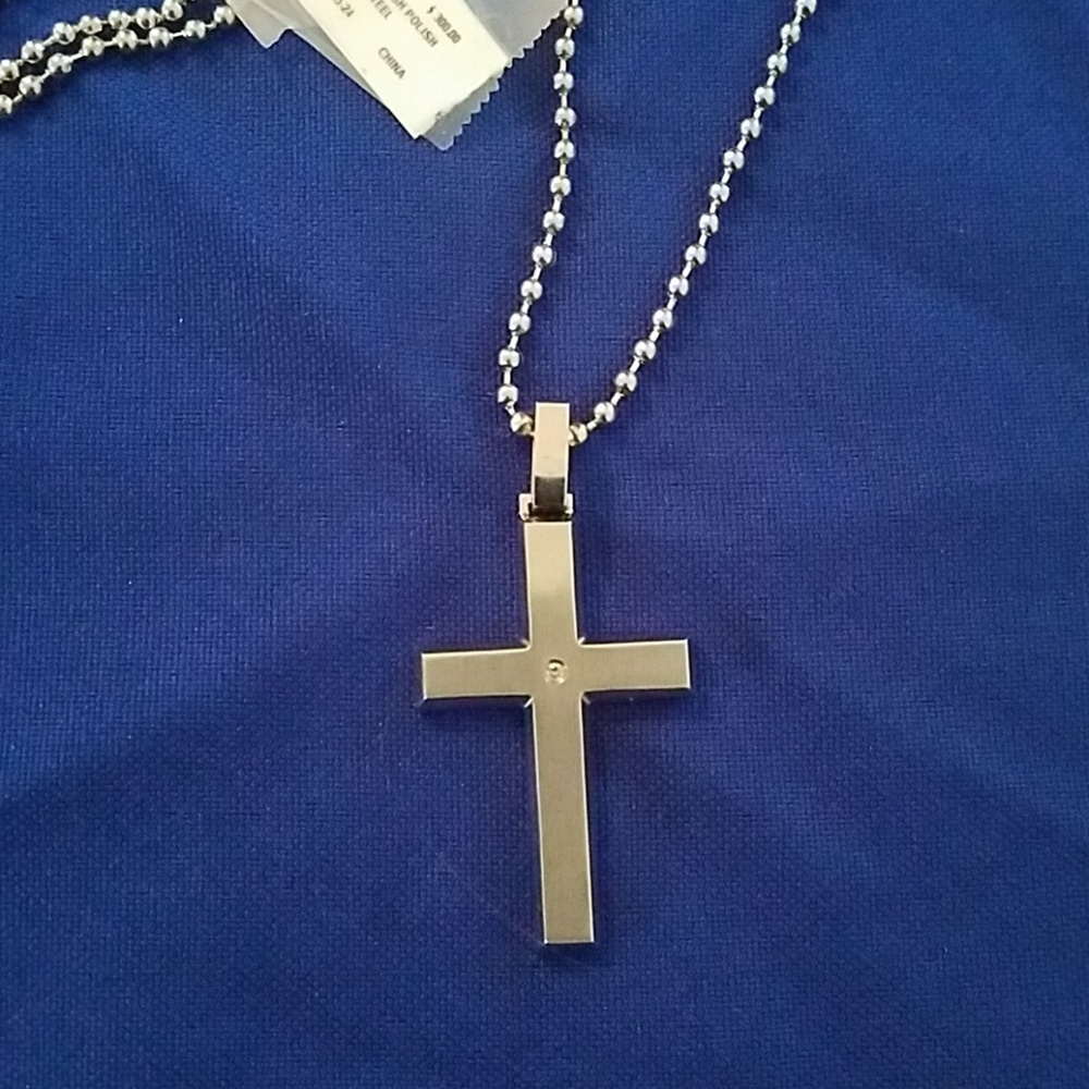Stainless Steel Cross W small diamond necklace